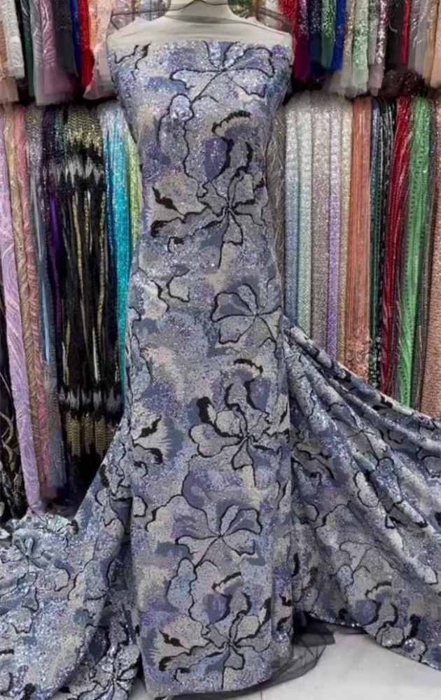 5 Yards Colorful Sequins Lace Material Fabric For Dresses