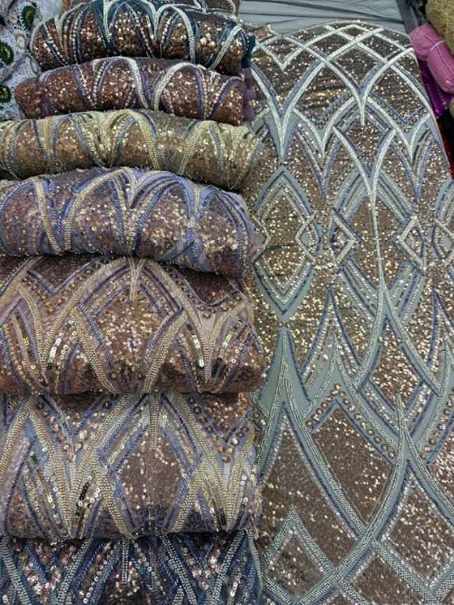 5 Yards Colorful Sequins Pearls Beaded Embroidered 3D Floral Lace Material Fabric For Dresses ML014