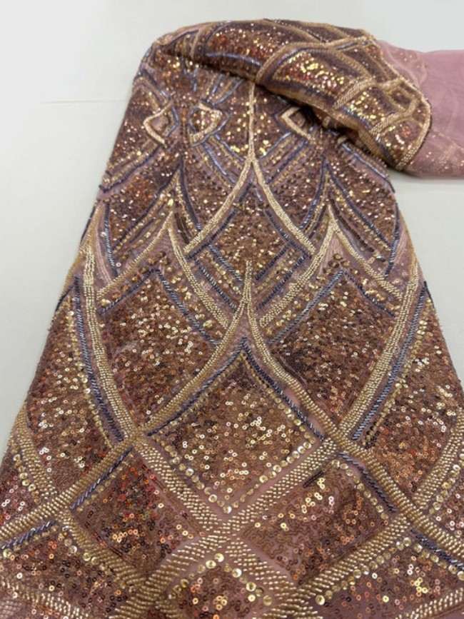 5 Yards Colorful Sequins Pearls Beaded Embroidered 3D Floral Lace Material Fabric For Dresses ML014