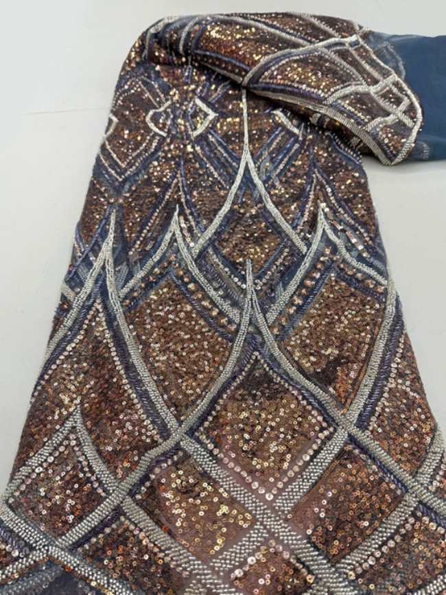 5 Yards Colorful Sequins Pearls Beaded Embroidered 3D Floral Lace Material Fabric For Dresses ML014