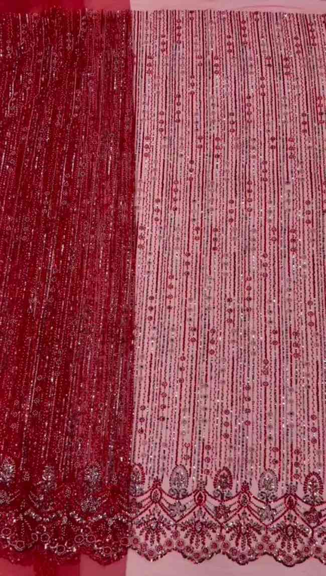 5 Yards Colorful Sequins Pearls Beaded Embroidered 3D Floral Lace Material Fabric For Dresses ML020