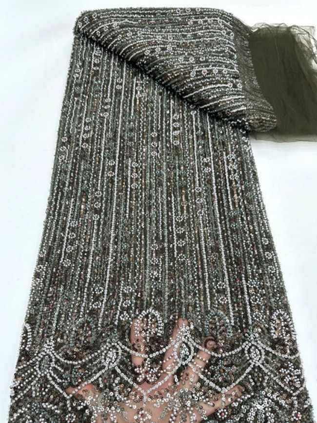 5 Yards Colorful Sequins Pearls Beaded Embroidered 3D Floral Lace Material Fabric For Dresses ML020