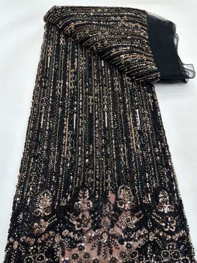 5 Yards Colorful Sequins Pearls Beaded Embroidered 3D Floral Lace Material Fabric For Dresses ML020