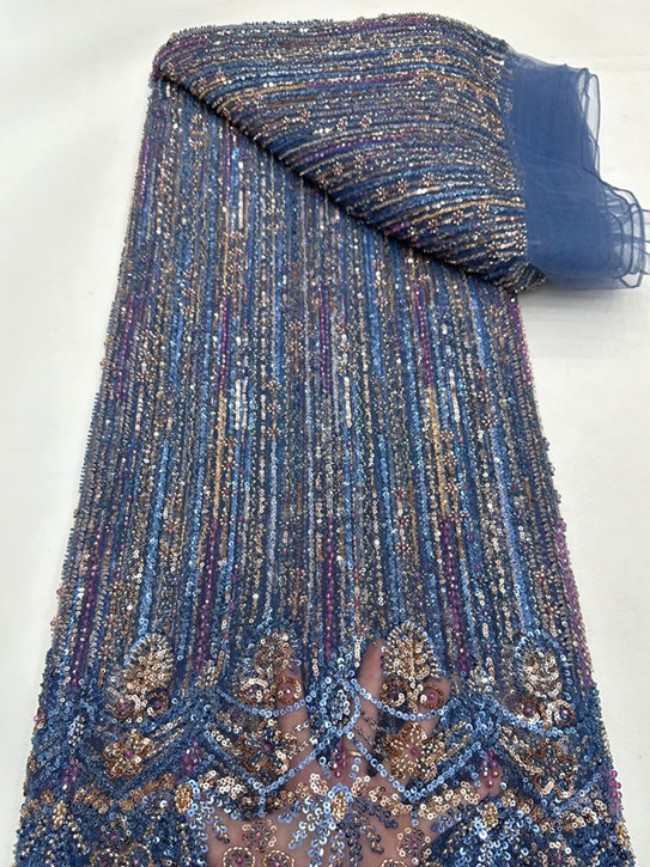 5 Yards Colorful Sequins Pearls Beaded Embroidered 3D Floral Lace Material Fabric For Dresses ML020