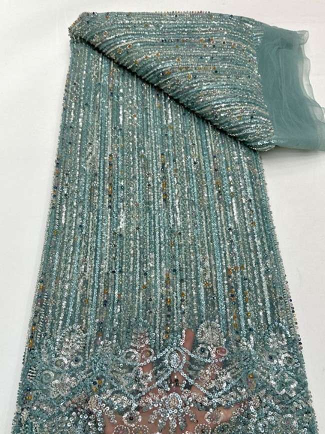 5 Yards Colorful Sequins Pearls Beaded Embroidered 3D Floral Lace Material Fabric For Dresses ML020