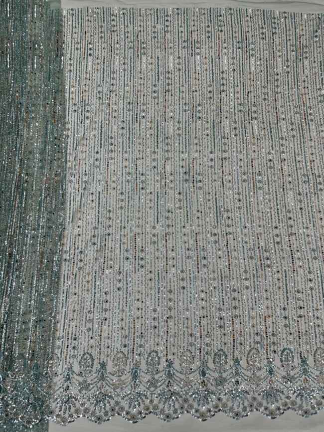 5 Yards Colorful Sequins Pearls Beaded Embroidered 3D Floral Lace Material Fabric For Dresses ML020