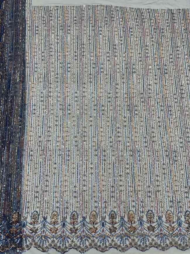 5 Yards Colorful Sequins Pearls Beaded Embroidered 3D Floral Lace Material Fabric For Dresses ML020