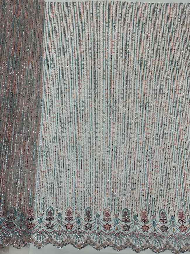 5 Yards Colorful Sequins Pearls Beaded Embroidered 3D Floral Lace Material Fabric For Dresses ML020