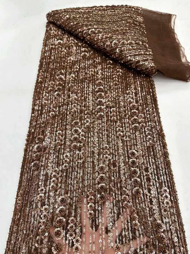 5 Yards Colorful Sequins Pearls Beaded Embroidered 3D Floral Lace Material Fabric For Dresses ML025