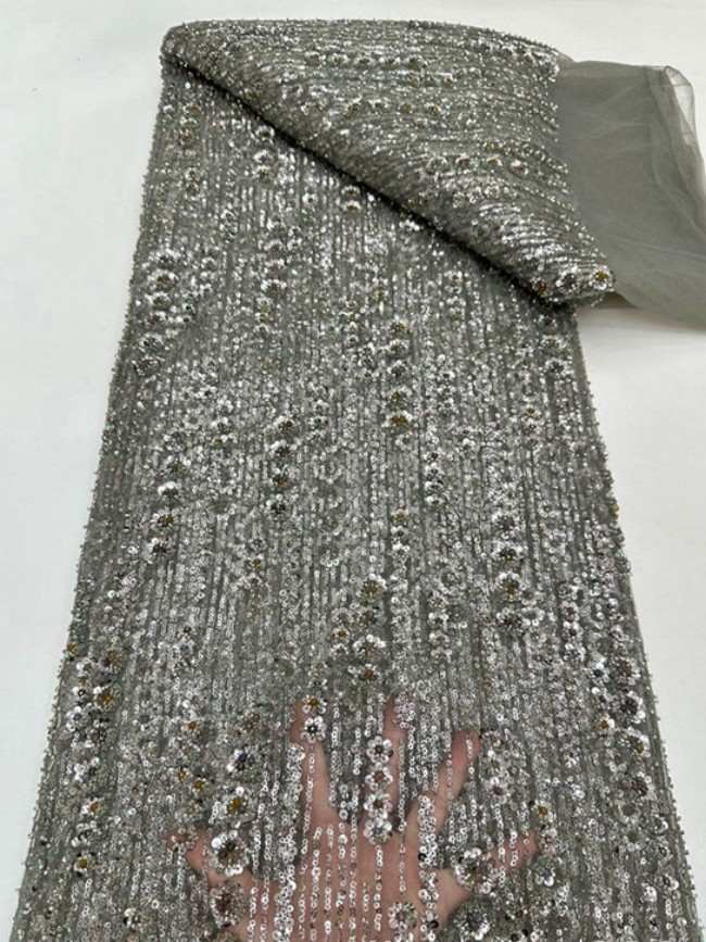5 Yards Colorful Sequins Pearls Beaded Embroidered 3D Floral Lace Material Fabric For Dresses ML025