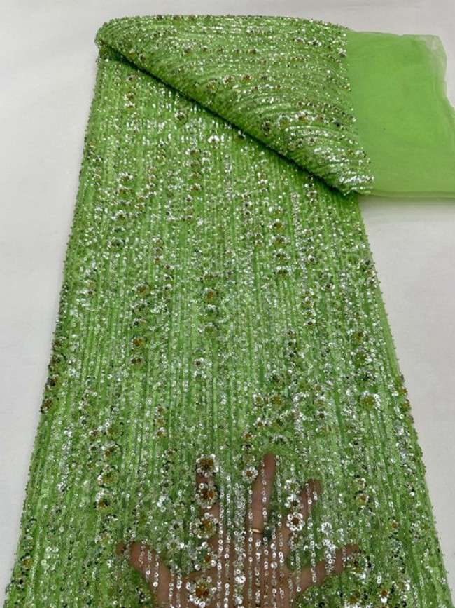 5 Yards Colorful Sequins Pearls Beaded Embroidered 3D Floral Lace Material Fabric For Dresses ML025