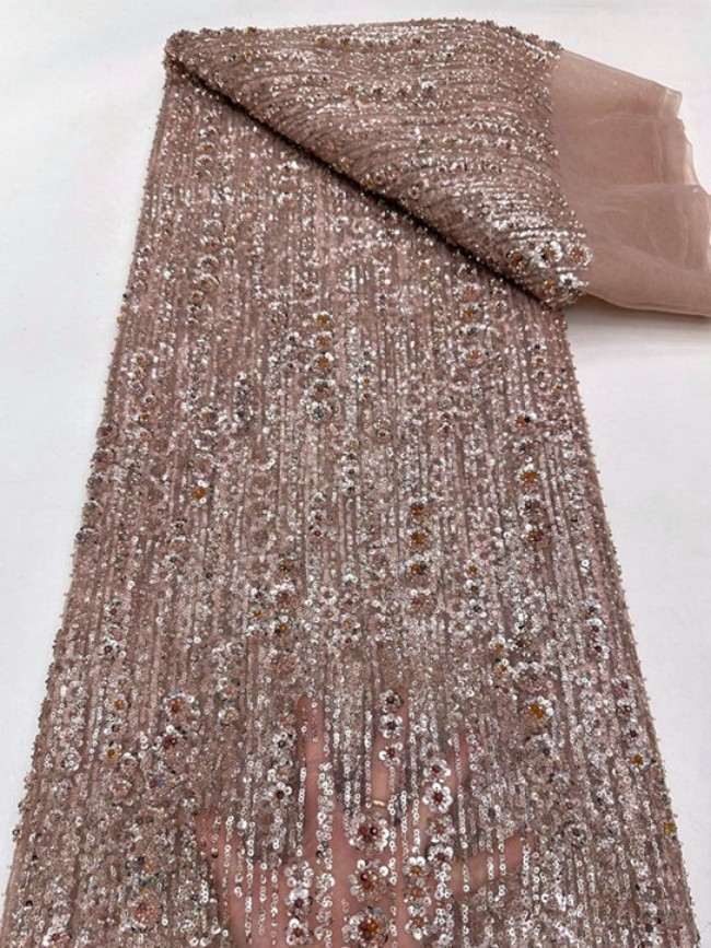 5 Yards Colorful Sequins Pearls Beaded Embroidered 3D Floral Lace Material Fabric For Dresses ML025
