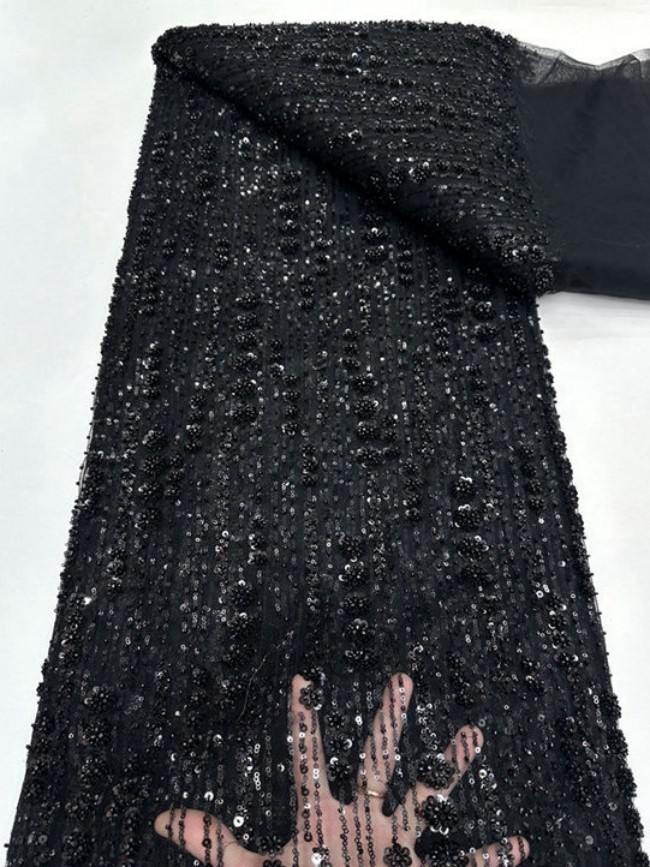 5 Yards Colorful Sequins Pearls Beaded Embroidered 3D Floral Lace Material Fabric For Dresses ML025