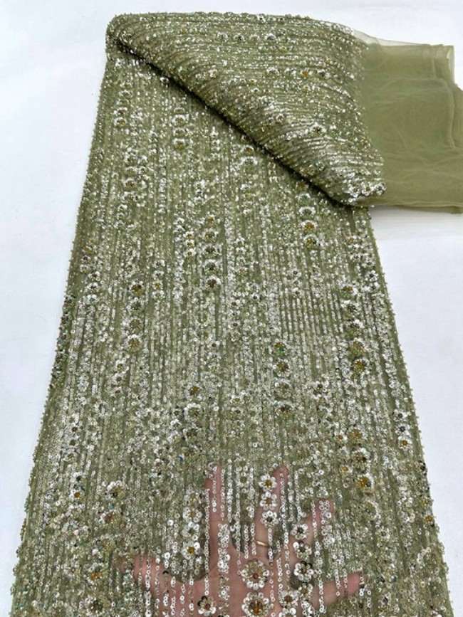 5 Yards Colorful Sequins Pearls Beaded Embroidered 3D Floral Lace Material Fabric For Dresses ML025