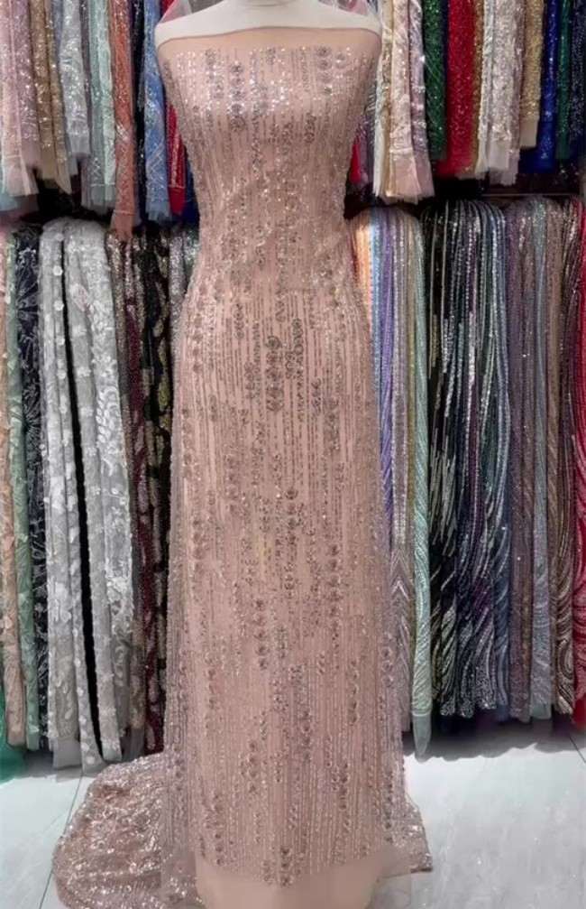 5 Yards Colorful Sequins Pearls Beaded Embroidered 3D Floral Lace Material Fabric For Dresses ML025