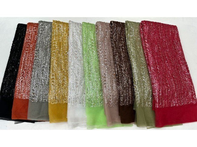 5 Yards Colorful Sequins Pearls Beaded Embroidered 3D Floral Lace Material Fabric For Dresses ML025