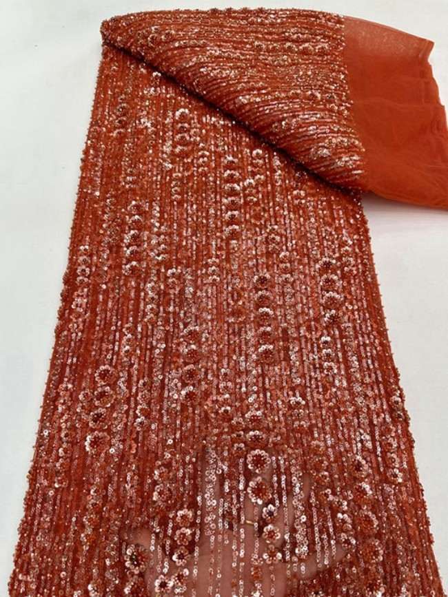 5 Yards Colorful Sequins Pearls Beaded Embroidered 3D Floral Lace Material Fabric For Dresses ML025