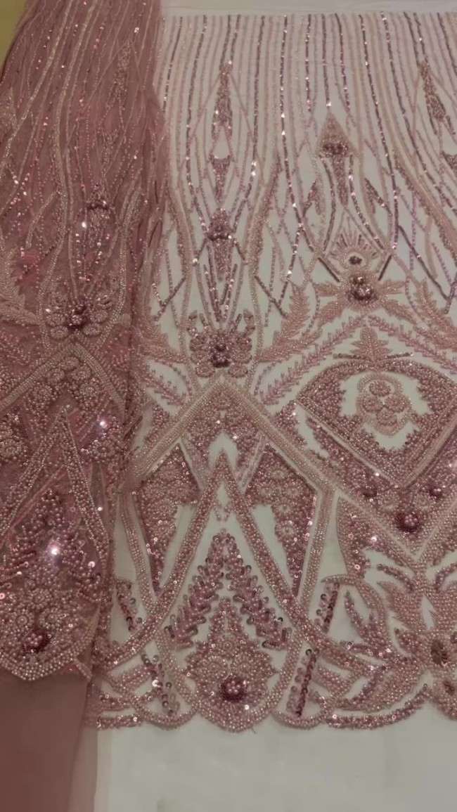 5 Yards Colorful Sequins Pearls Beaded Embroidered 3D Floral Lace Material Fabric For Dresses ML026