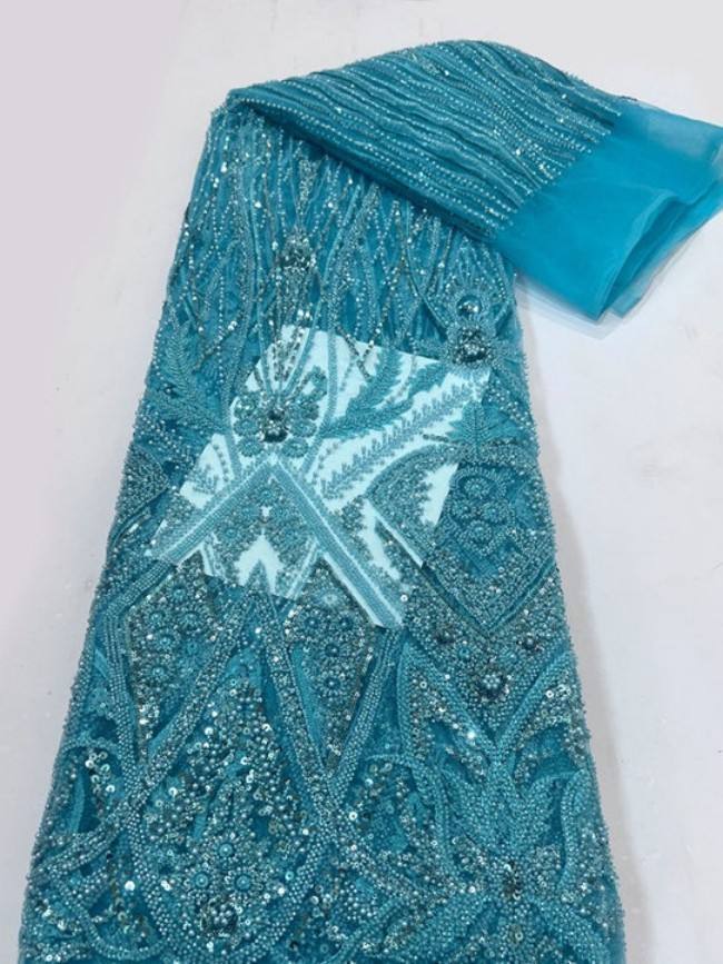 5 Yards Colorful Sequins Pearls Beaded Embroidered 3D Floral Lace Material Fabric For Dresses ML026