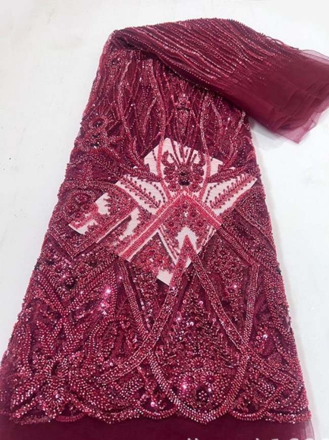 5 Yards Colorful Sequins Pearls Beaded Embroidered 3D Floral Lace Material Fabric For Dresses ML026