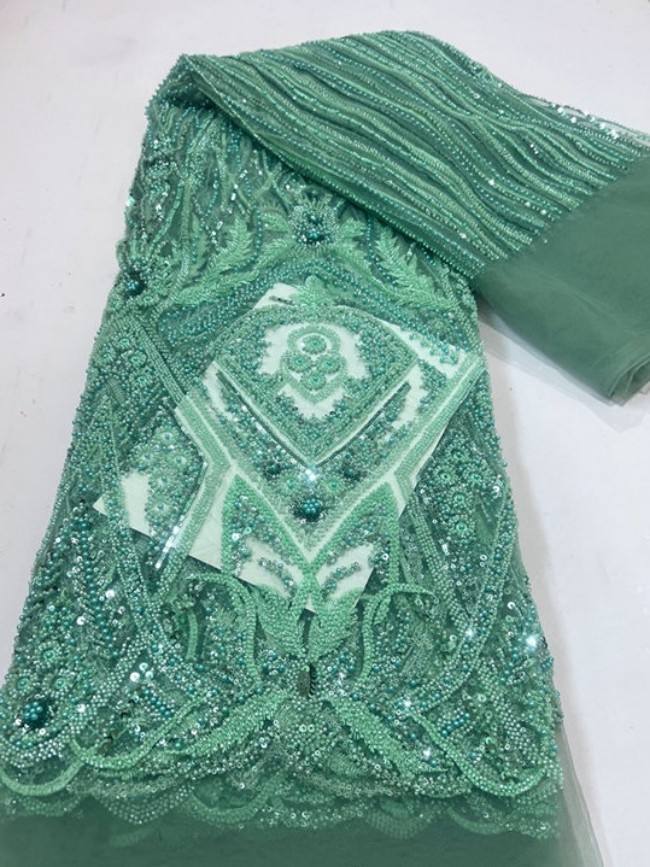 5 Yards Colorful Sequins Pearls Beaded Embroidered 3D Floral Lace Material Fabric For Dresses ML026