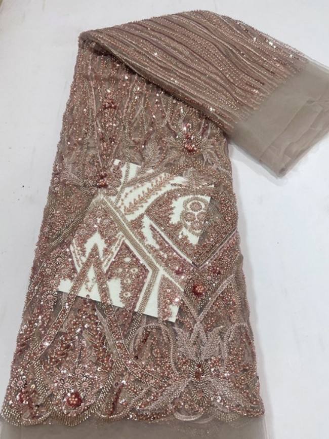 5 Yards Colorful Sequins Pearls Beaded Embroidered 3D Floral Lace Material Fabric For Dresses ML026