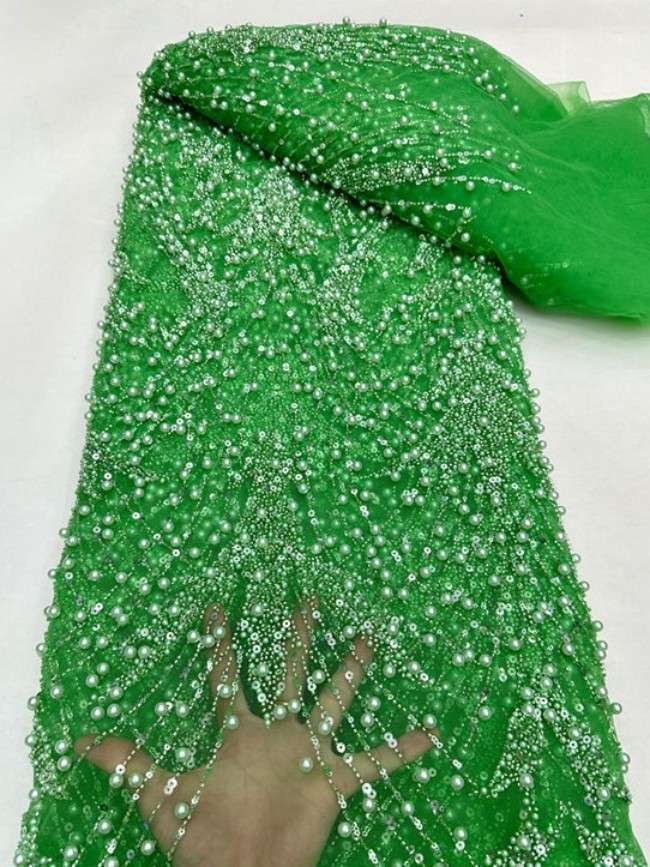 5 Yards Colorful Sequins Pearls Beaded Embroidered 3D Floral Lace Material Fabric For Dresses ML028