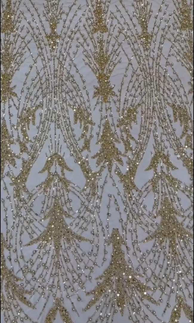 5 Yards Colorful Sequins Pearls Beaded Embroidered 3D Floral Lace Material Fabric For Dresses ML028