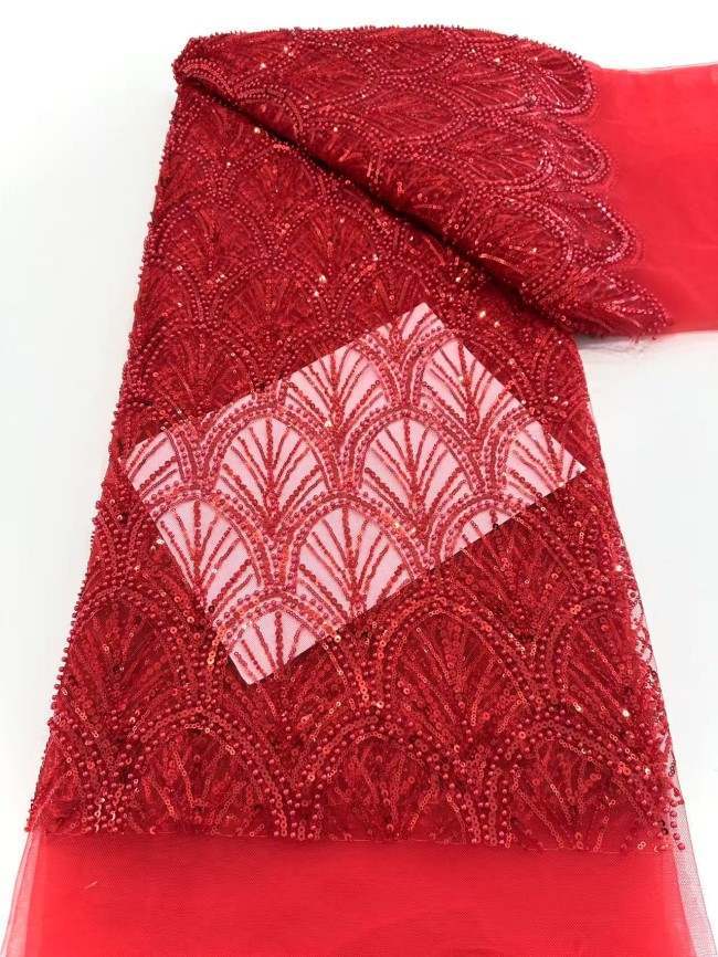 5 Yards Colorful Sequins Pearls Beaded Embroidered 3D Floral Lace Material Fabric For Dresses HN115