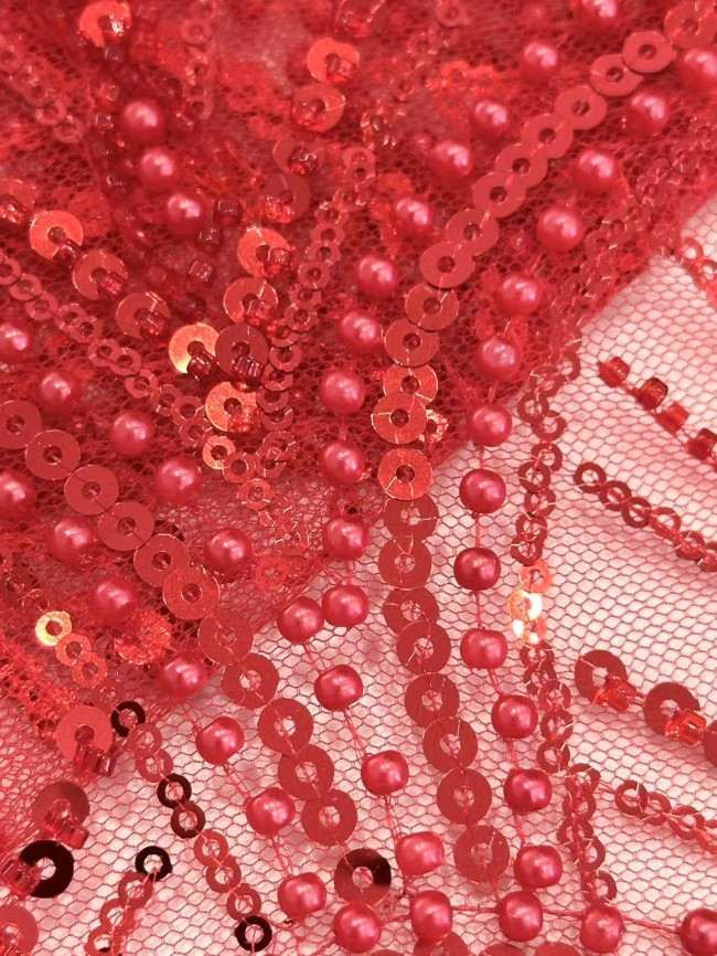 5 Yards Colorful Sequins Pearls Beaded Embroidered 3D Floral Lace Material Fabric For Dresses HN115