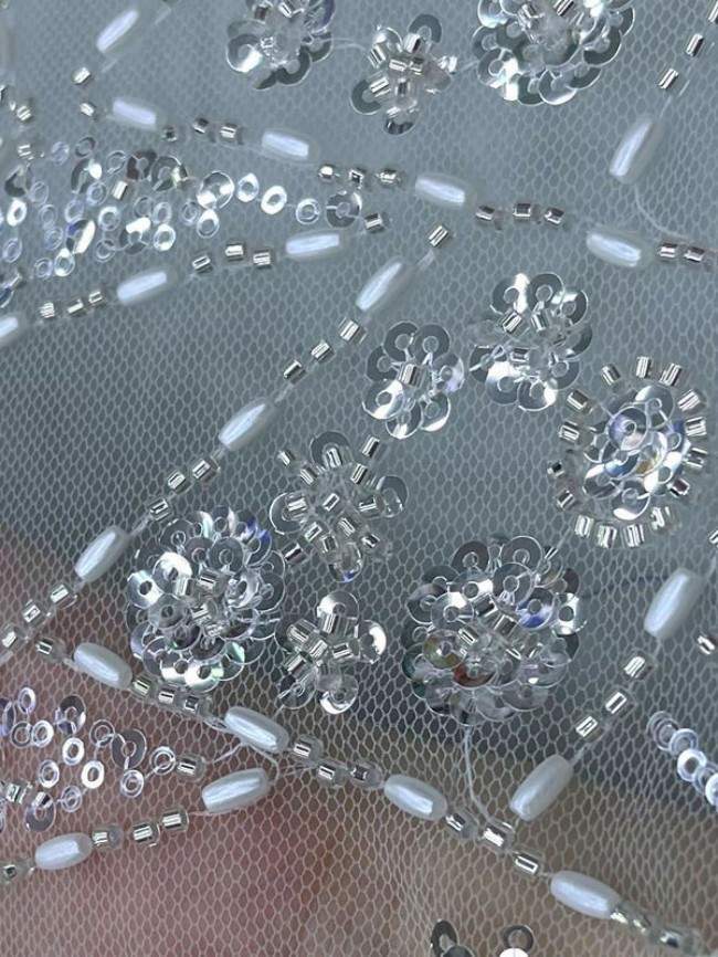5 Yards Pearls Beaded Lace Material Fabric For Dresses
