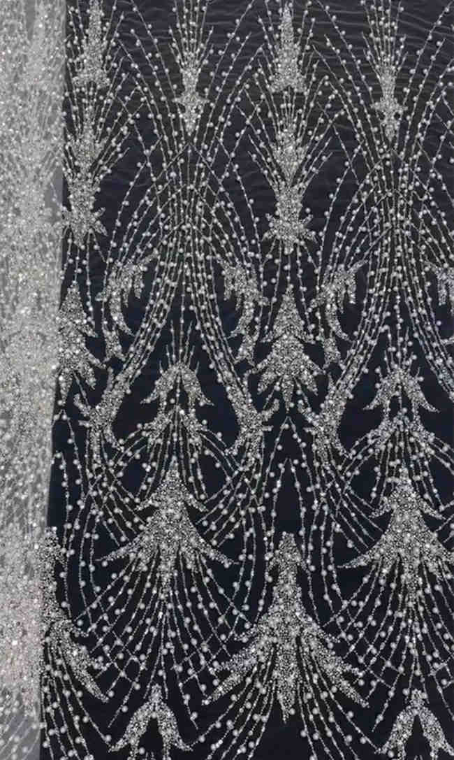 5 Yards Luxury Heavy Pearls Beaded Lace Material Fabric For Dresses
