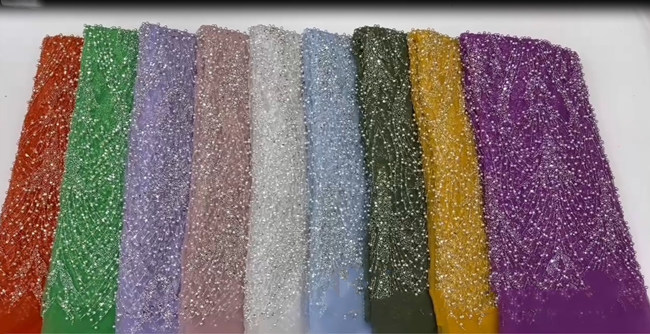 5 Yards Luxury Heavy Pearls Beaded Lace Material Fabric For Dresses