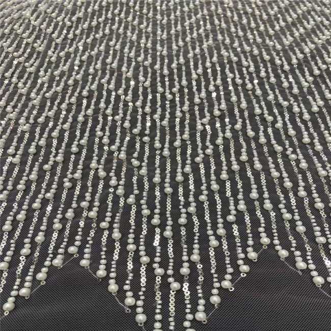 5 Yards Luxury Heavy Pearls Beaded Lace Material Fabric For Dresses