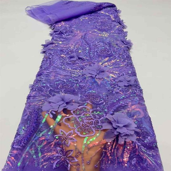 5 Yards Beaded Embroidered 3D Floral Lace Material Fabric For Dresses