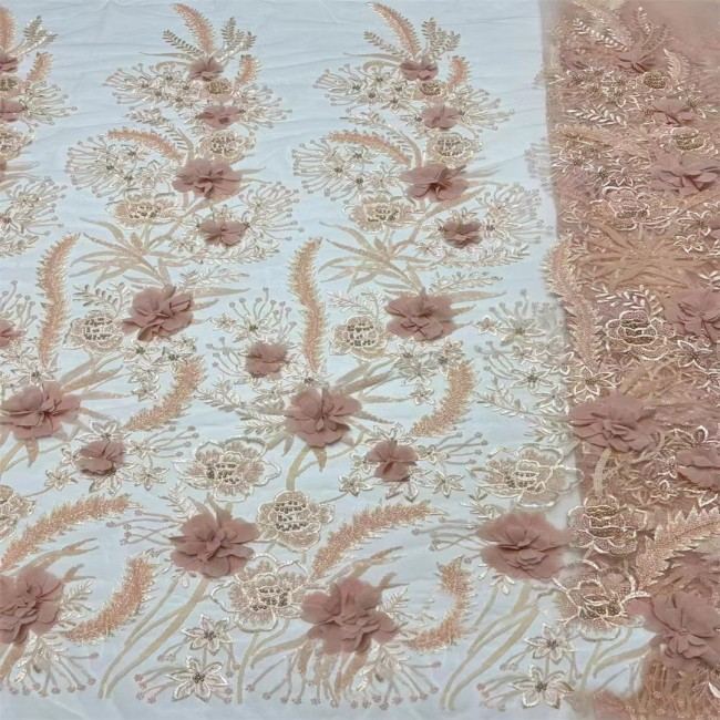 5 Yards Beaded Embroidered 3D Floral Lace Material Fabric For Dresses