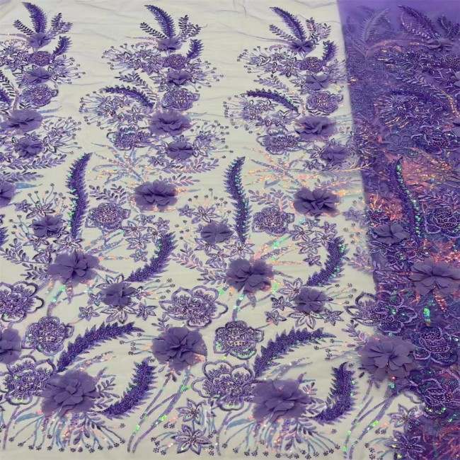 5 Yards Beaded Embroidered 3D Floral Lace Material Fabric For Dresses