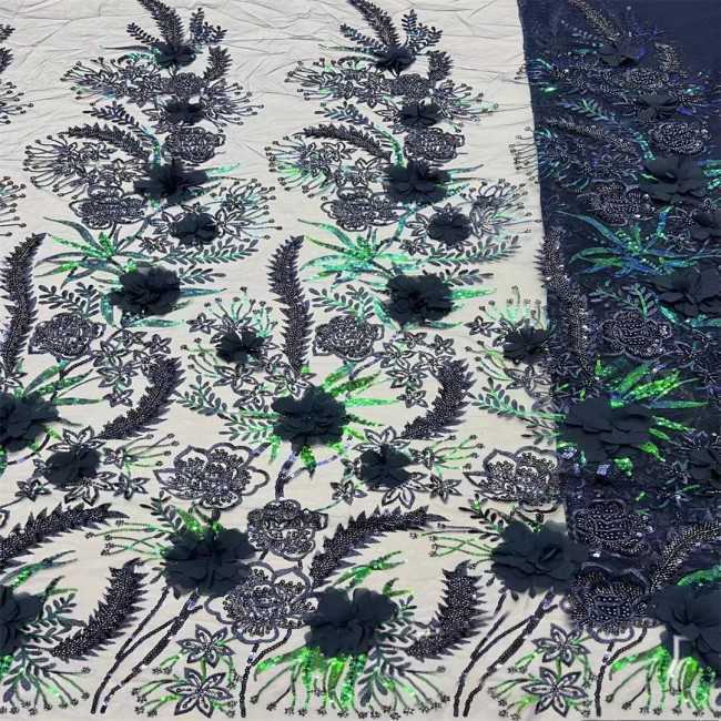 5 Yards Beaded Embroidered 3D Floral Lace Material Fabric For Dresses