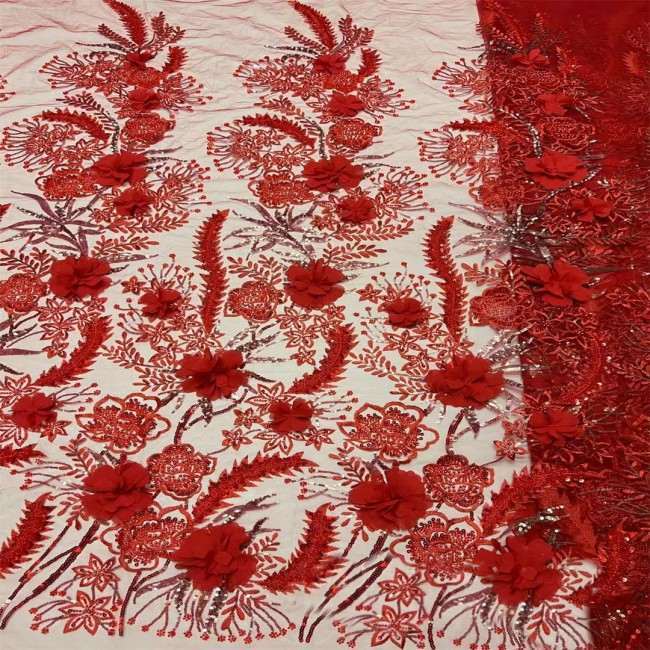 5 Yards Beaded Embroidered 3D Floral Lace Material Fabric For Dresses