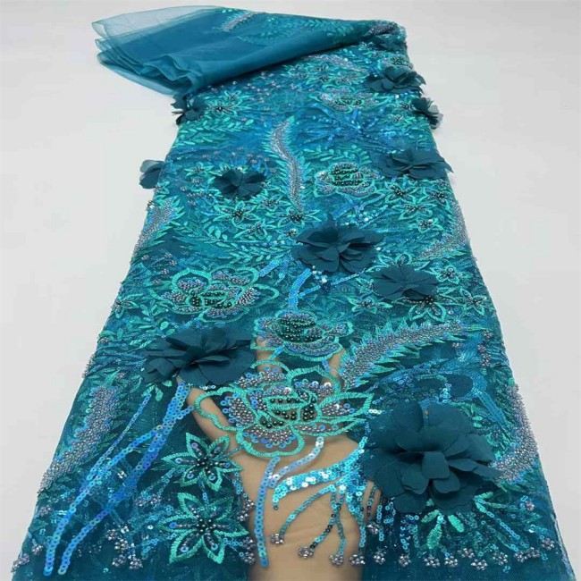 5 Yards Beaded Embroidered 3D Floral Lace Material Fabric For Dresses