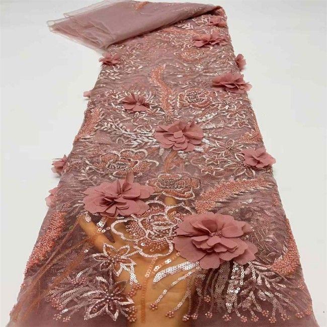 5 Yards Beaded Embroidered 3D Floral Lace Material Fabric For Dresses
