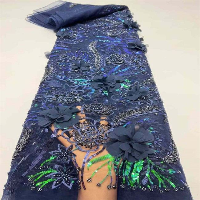 5 Yards Beaded Embroidered 3D Floral Lace Material Fabric For Dresses