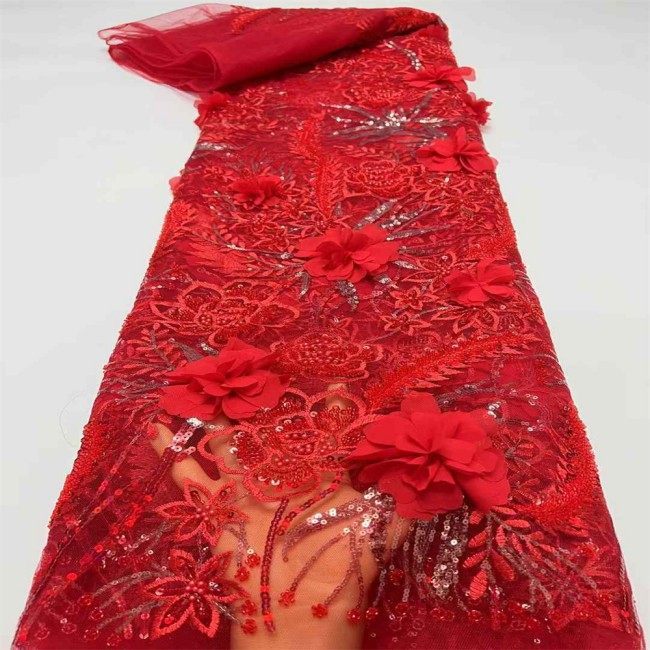 5 Yards Beaded Embroidered 3D Floral Lace Material Fabric For Dresses