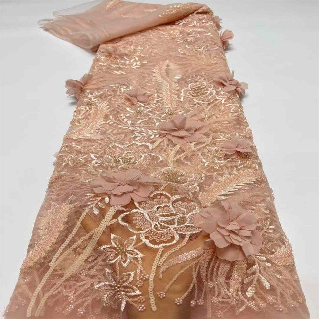 5 Yards Beaded Embroidered 3D Floral Lace Material Fabric For Dresses