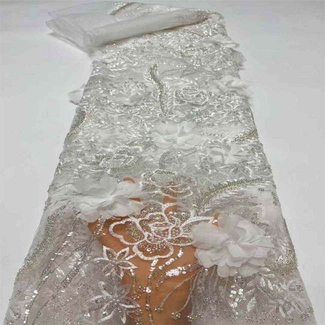 5 Yards Beaded Embroidered 3D Floral Lace Material Fabric For Dresses