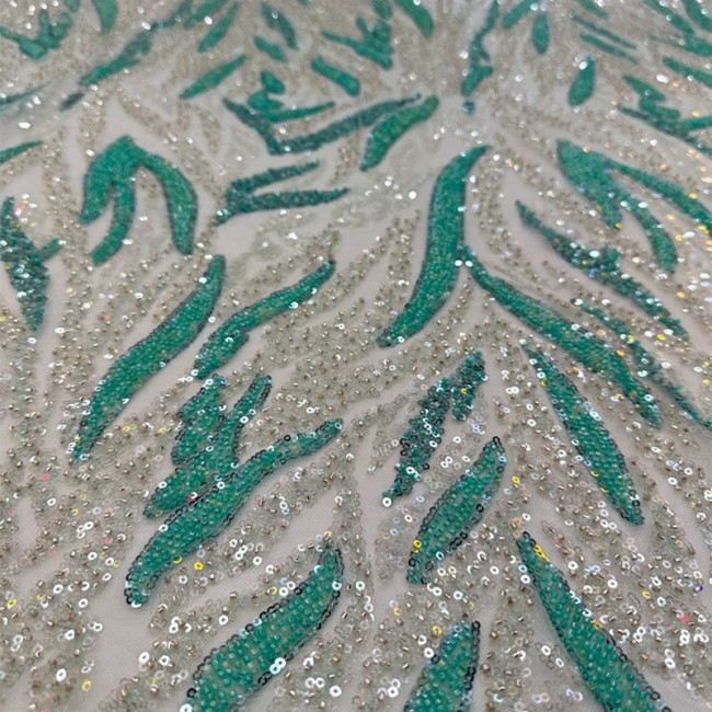 5 Yards Colorful Sequins Pearls Beaded Embroidered 3D Floral Lace Material Fabric For Dresses