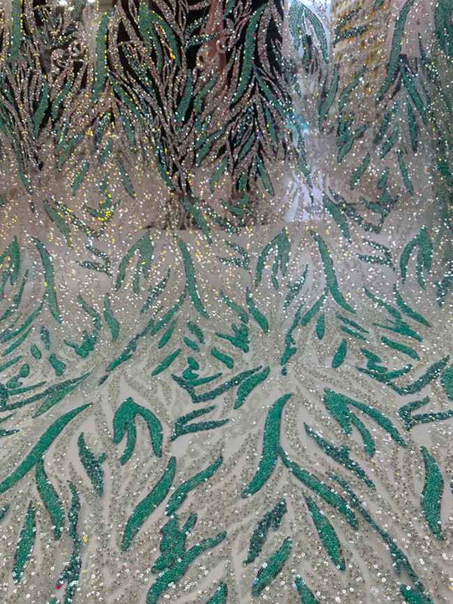 5 Yards Colorful Sequins Pearls Beaded Embroidered 3D Floral Lace Material Fabric For Dresses