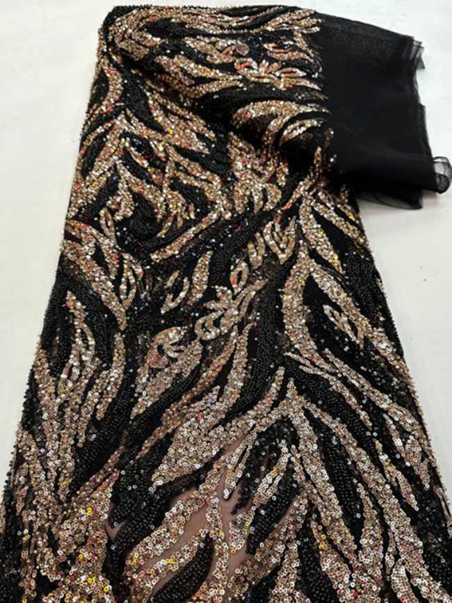 5 Yards Colorful Sequins Pearls Beaded Embroidered 3D Floral Lace Material Fabric For Dresses