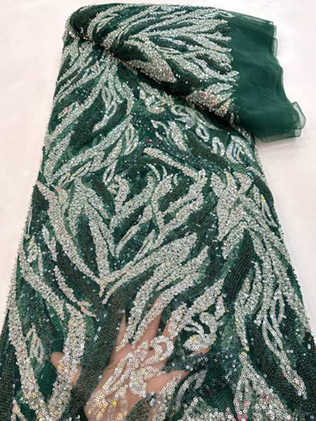 5 Yards Colorful Sequins Pearls Beaded Embroidered 3D Floral Lace Material Fabric For Dresses