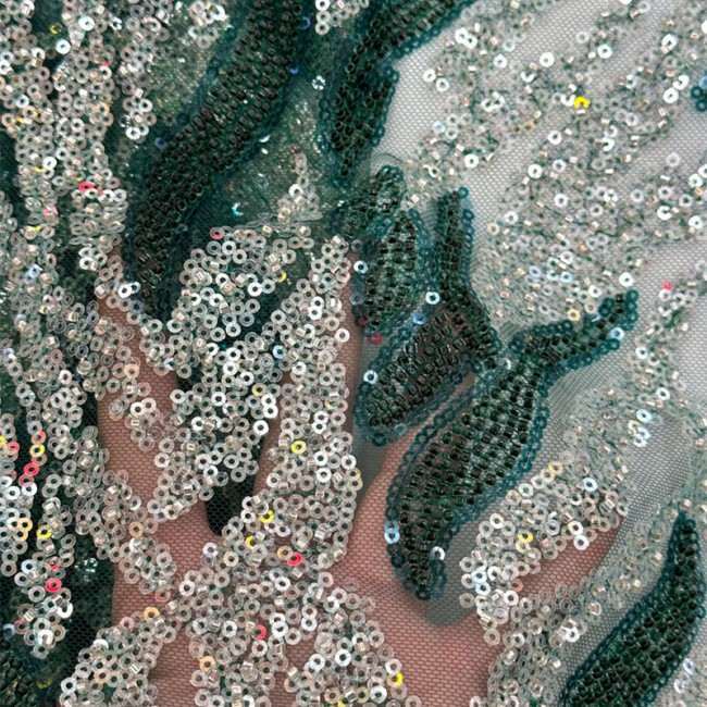 5 Yards Colorful Sequins Pearls Beaded Embroidered 3D Floral Lace Material Fabric For Dresses